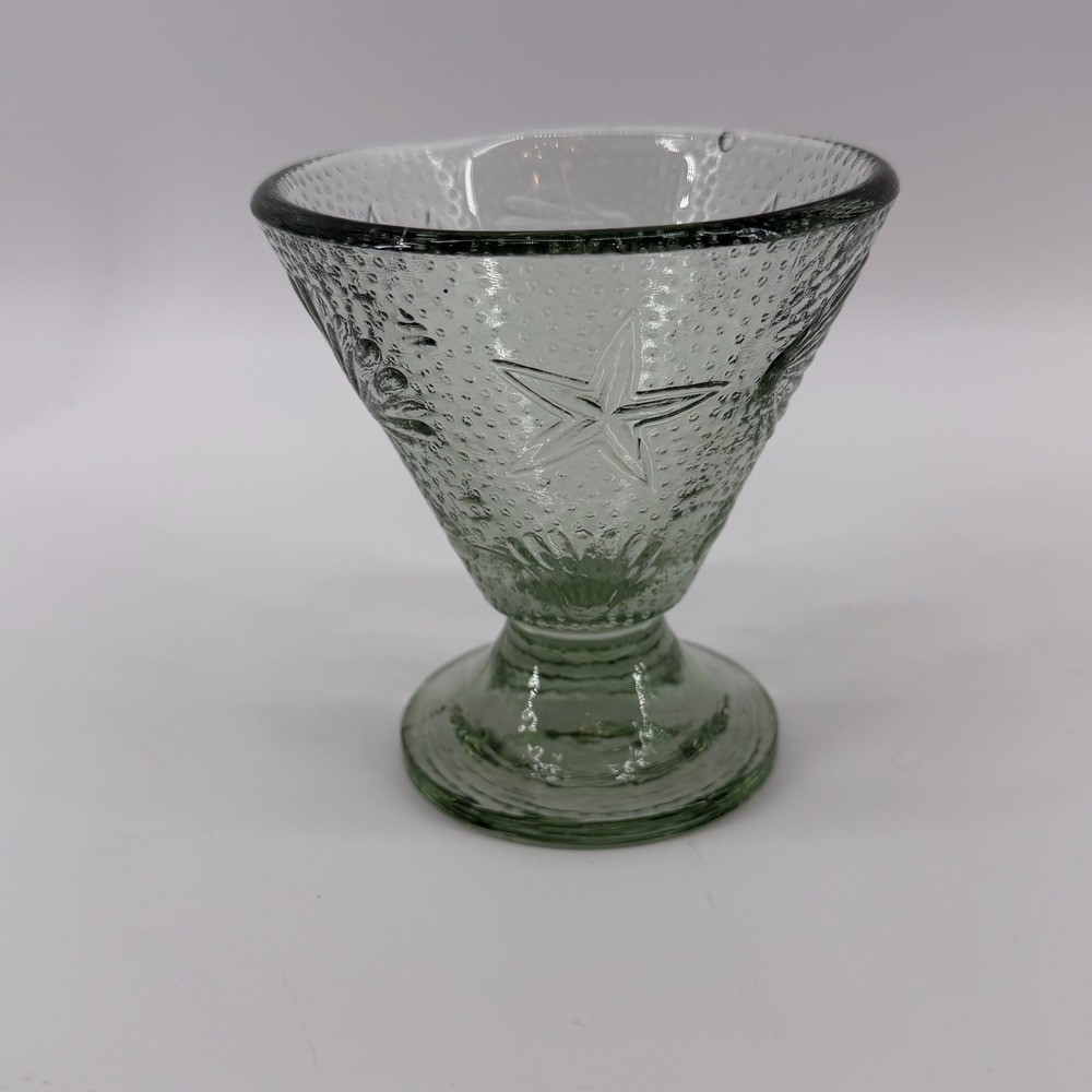 Light Green‎ Seeded Glass Starfish Seashell Footed Dessert Bowl Coastal Nautical